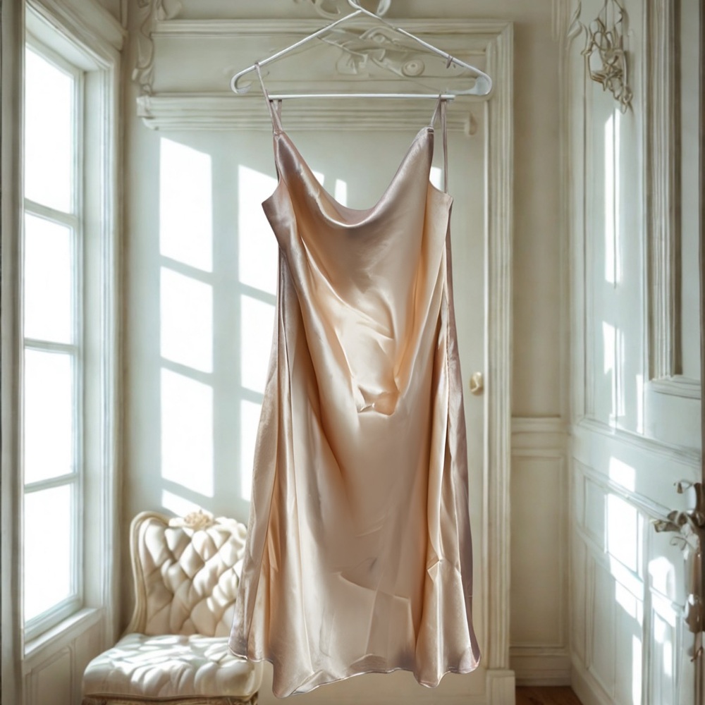 Birdy Grey Champagne Satin Midi Bridesmaids Dress